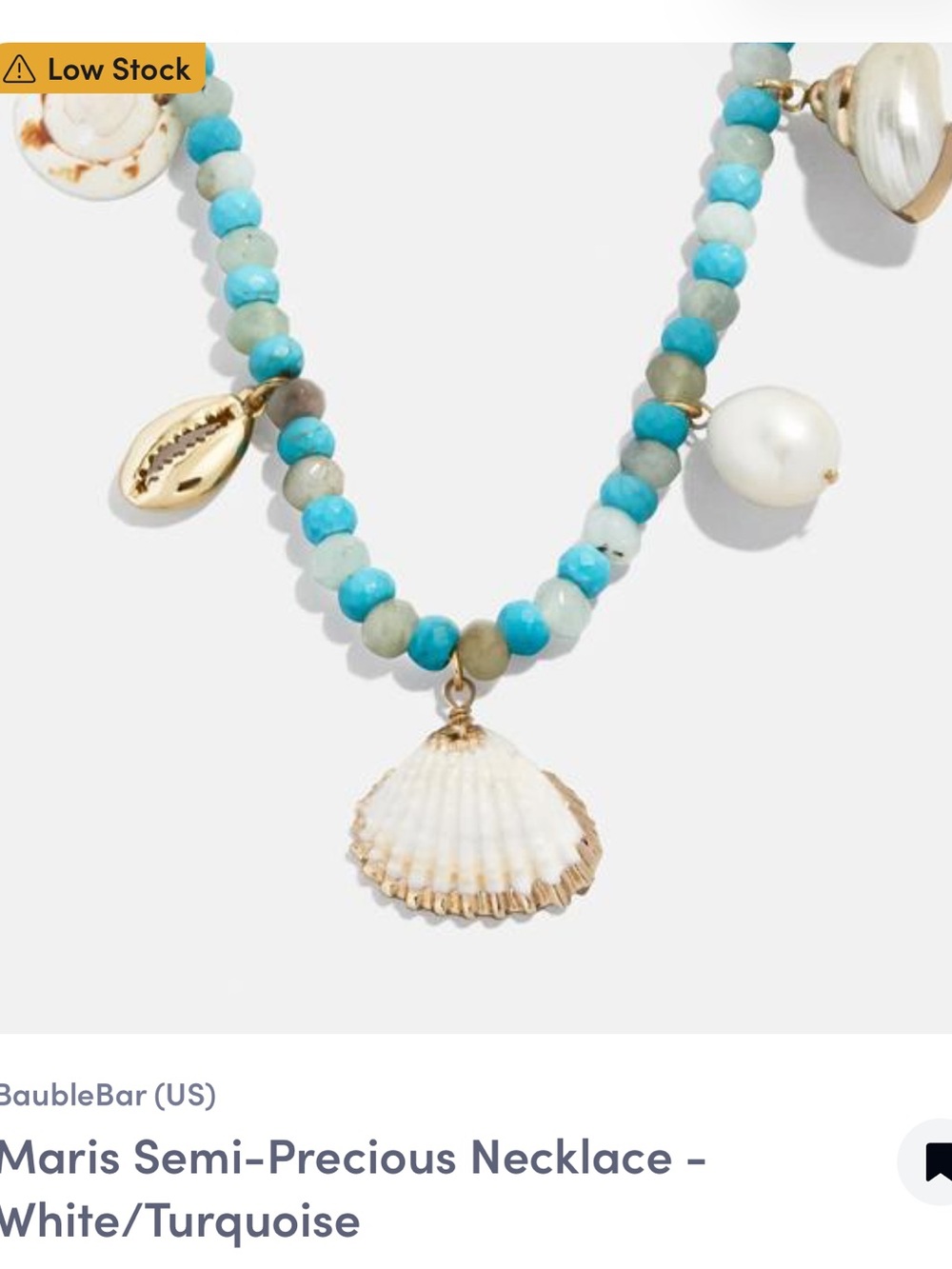 BaubleBar Turquoise and White Shell Charm Beaded Necklace